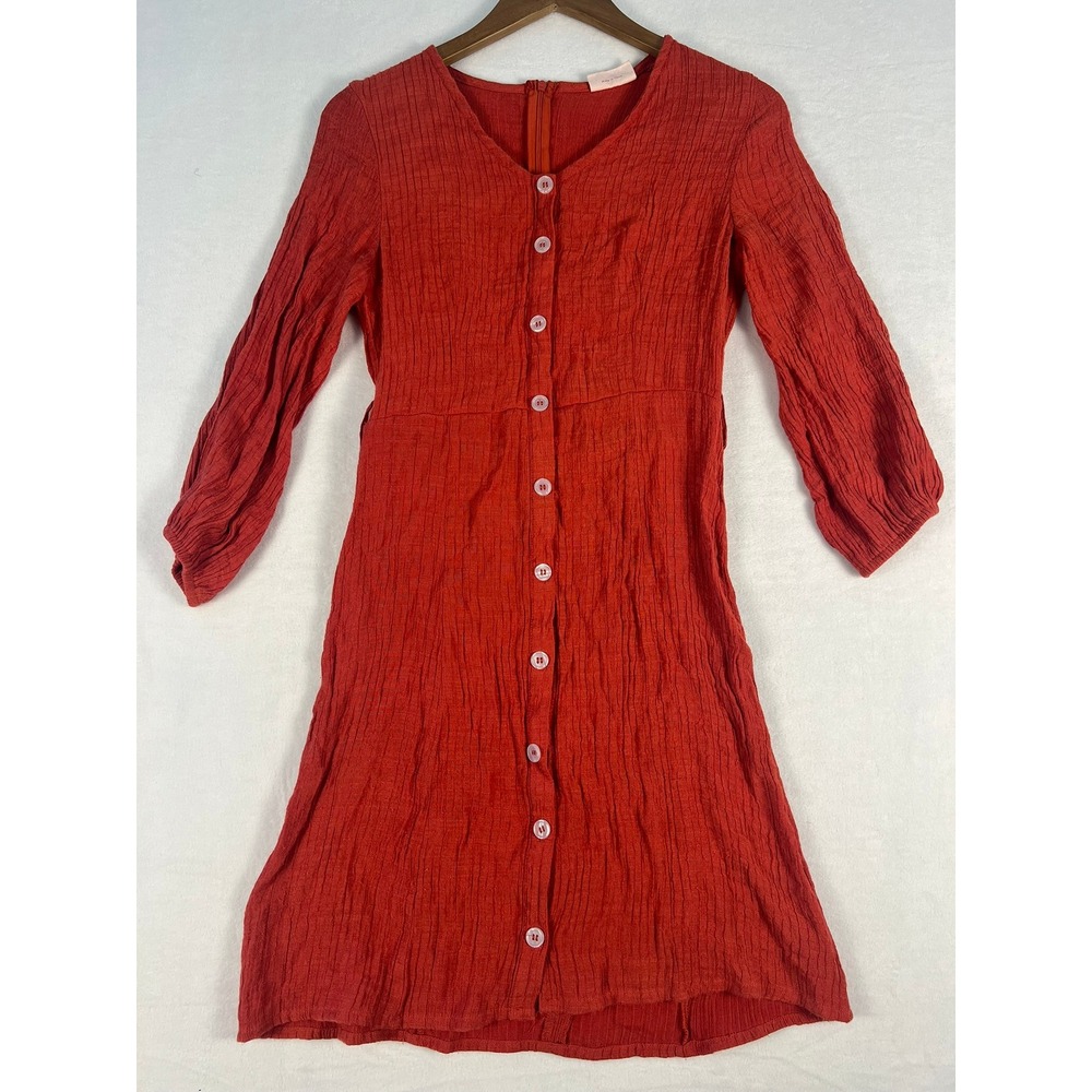 Showpo Mini Dress W 6 Rust Orange Textured Long Sleeve V-Neck Lagen Boho Cottage